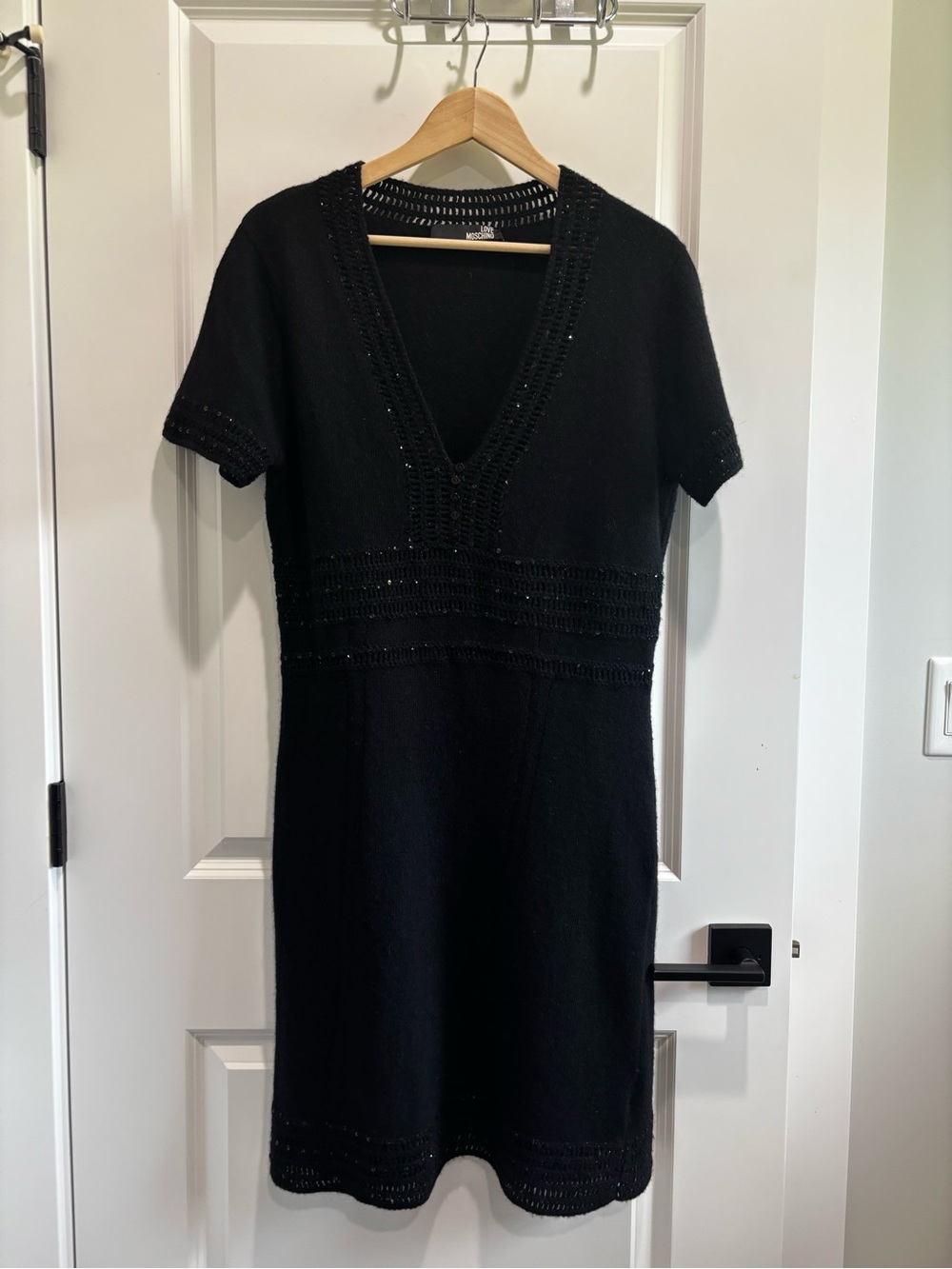 Love Moschino Black V-Neck Short-Sleeve Midi Dress